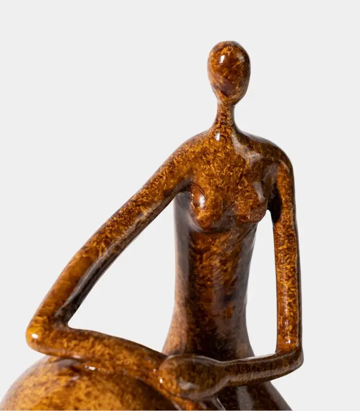 Delphine Resin Abstract Figure Sculpture | Seated Decorative Statue in Caramel Brown 22 cm / 8.7 in