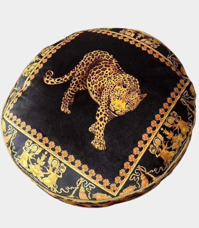 Leopard Velvet Cushion Cover - Black & Gold, 45cm Round