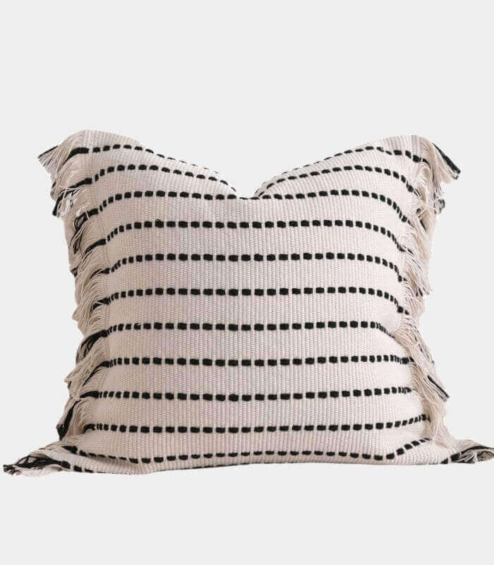 Lotos Albus Striped Woven Cushion Cover – Cotton Linen Blend with Tassels 45x45 cm