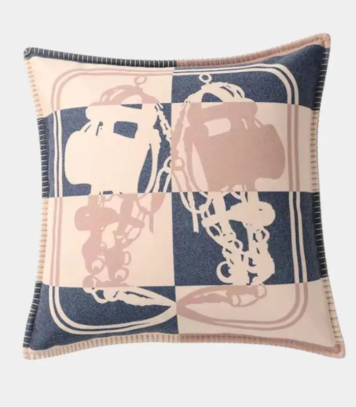 Abstract Art Cushion Cover – Navy Blue & Blush Pink Modern Design