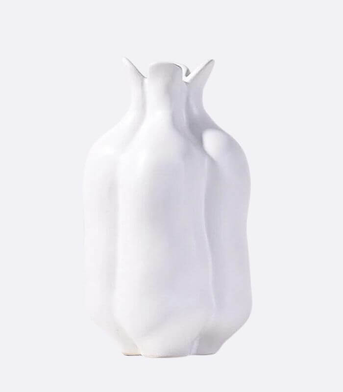 Modern White Ceramic Vase with Unique Abstract Shape 22 cm White