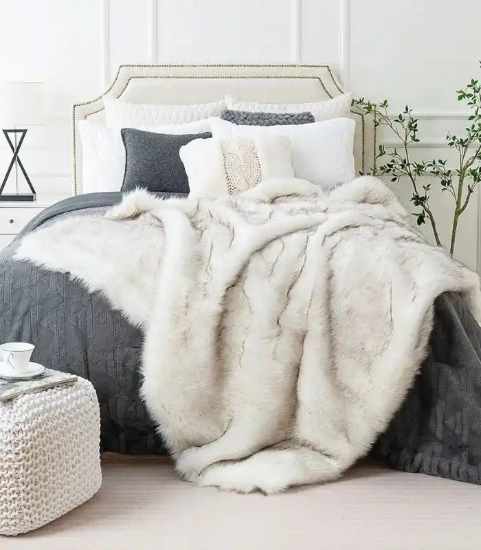 Faux Fur Throw Blanket Large White 3kg