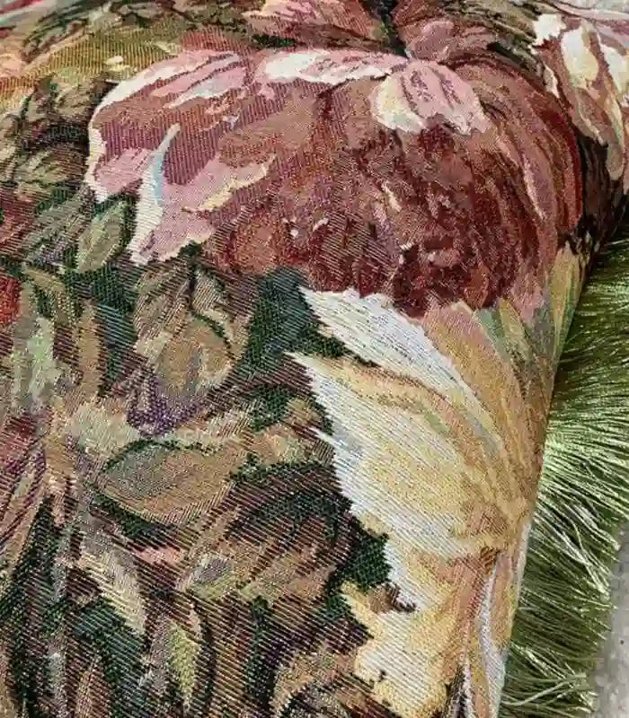 Verdant Botanical Tapestry Cushion Cover – Romantic Floral Jacquard Design