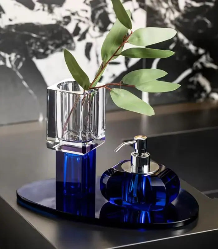 Crystalline Sapphire Glass Soap Dispenser – Chrome Pump Design