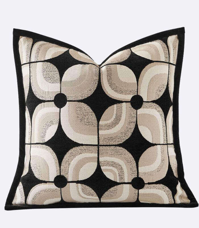 Modern Geometric Woven Cushion Cover - Black and Beige