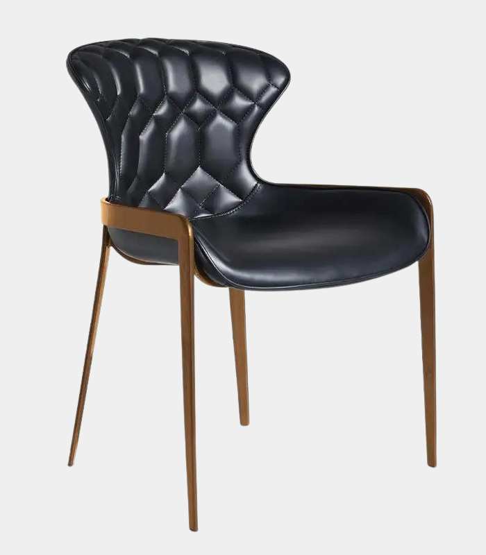 Modern Tufted Leather Dining Chair with Metal Legs - Black or Cognac