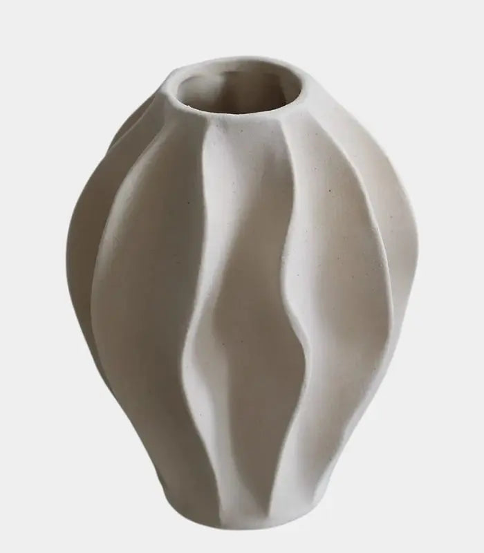 Alessandra Ivory Matte Ceramic Vase – Sculptural Faceted Design