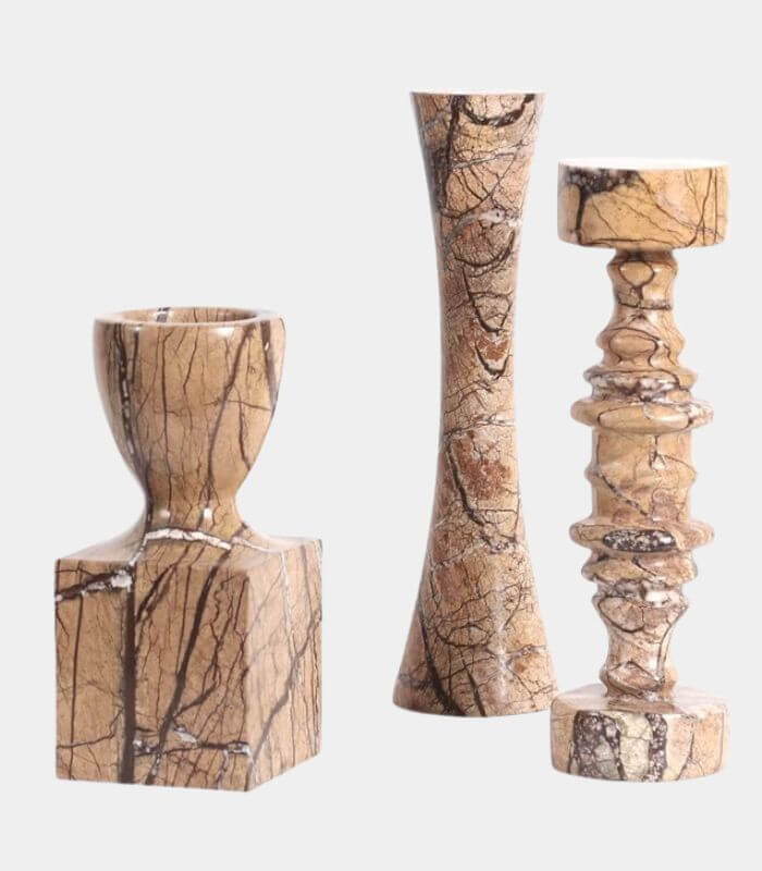 Natural Marble Candle Holders Brown