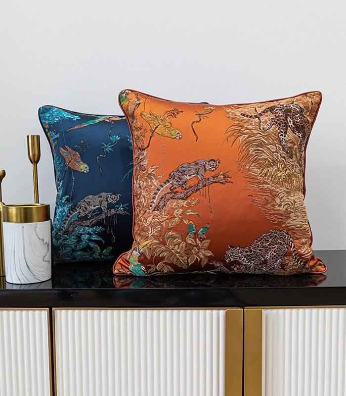 Cushion Cover Wild Life Pillow Case Embroidered Jacquard