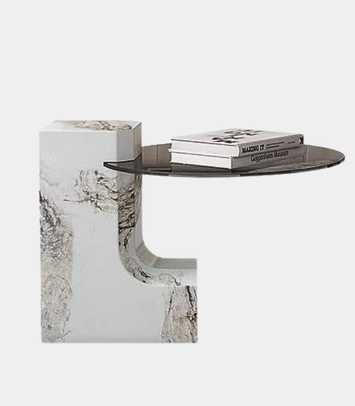 Elegant Modernist Marble and Glass Side Table 44 cm