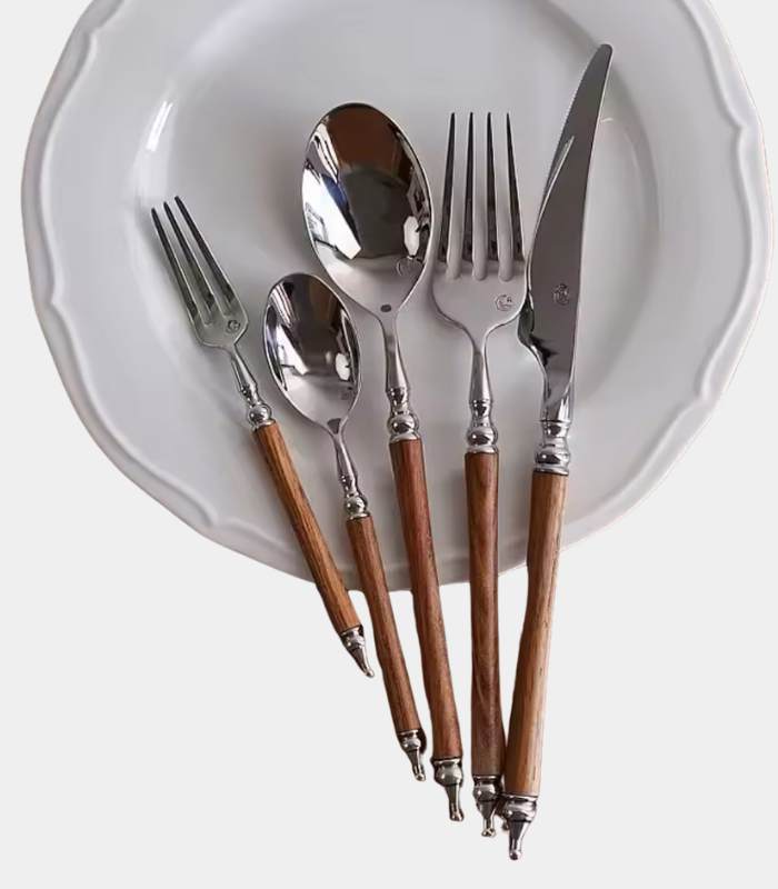 Premium 18/10 Stainless Steel Natural Wood Handle Flatware Set