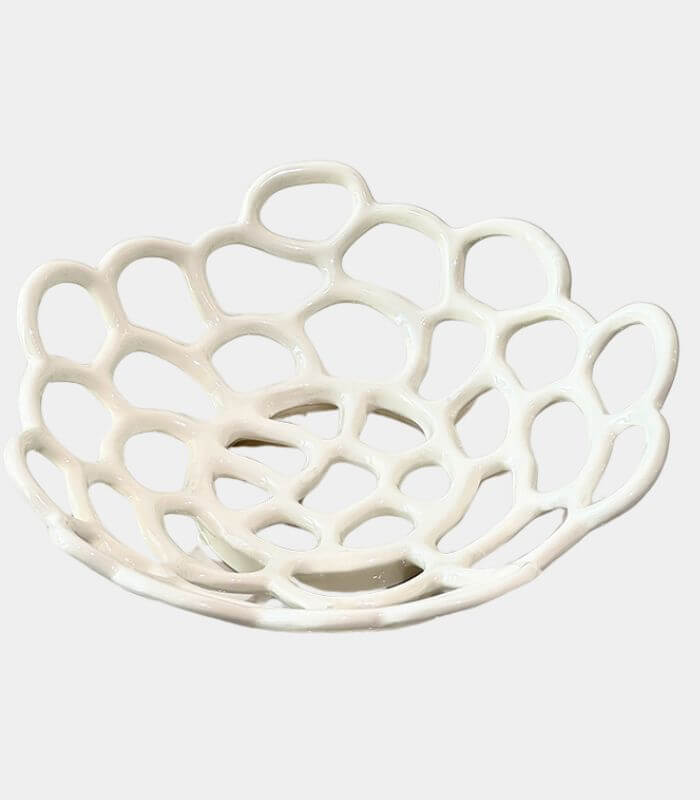 LUMINA Modern Lattice Fruit Bowl - Handcrafted Ceramic Decorative Bowl with Open Weave Design (30cm) | Contemporary Home Decor