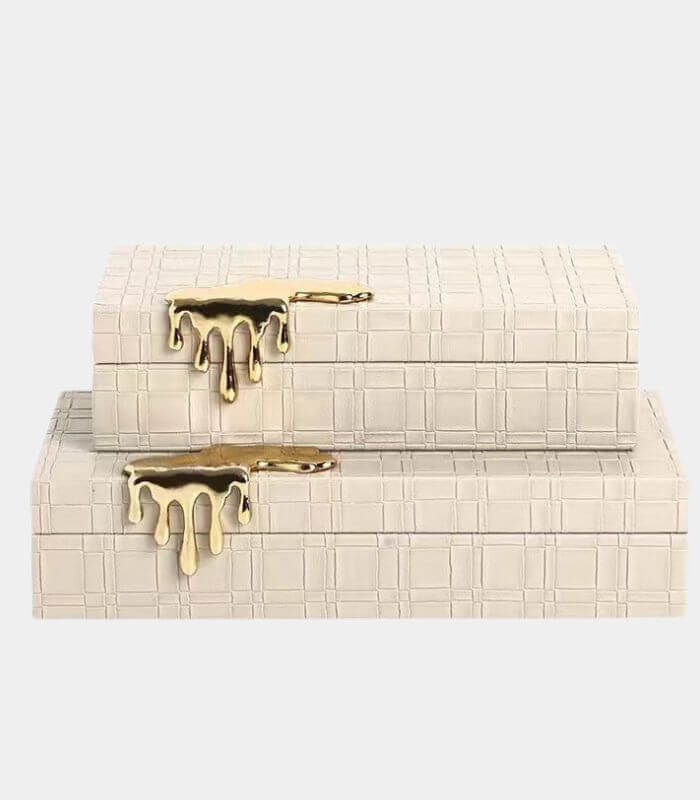 Leather Jewelry Box with Gold Drip Accent - Elegant Storage (2 Sizes)