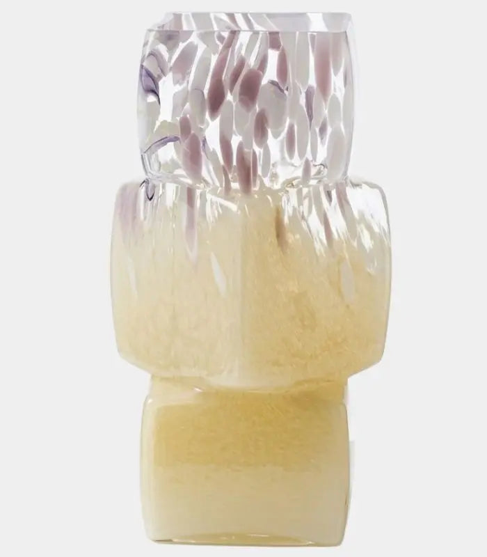 Camellia Handcrafted Glass Vase – Golden Yellow & Lavender Speckled Cube-Form Vessel