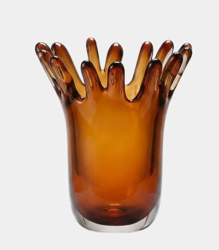 Valentina Handcrafted Glass Vase – Sculptural Crown Form in Amber 22 cm (8.66 in)