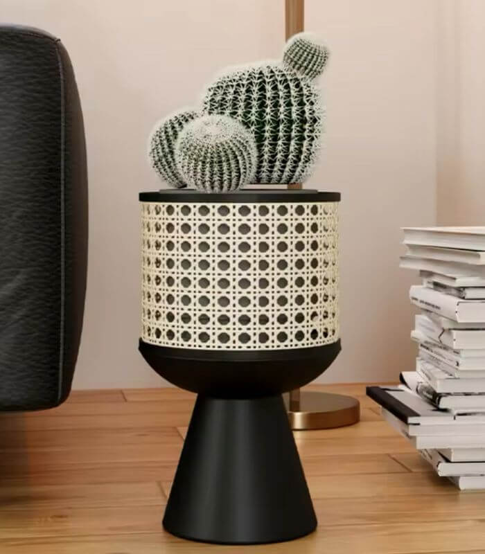 Indoor Plant Stand Planter Decorated Rattan Iron Black