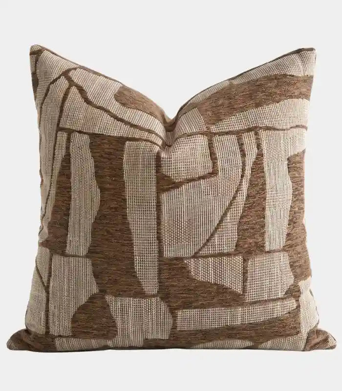 Marchetti Woven Jacquard Cushion Cover – Abstract Cubist Pattern, Brown & Taupe, 2 Sizes