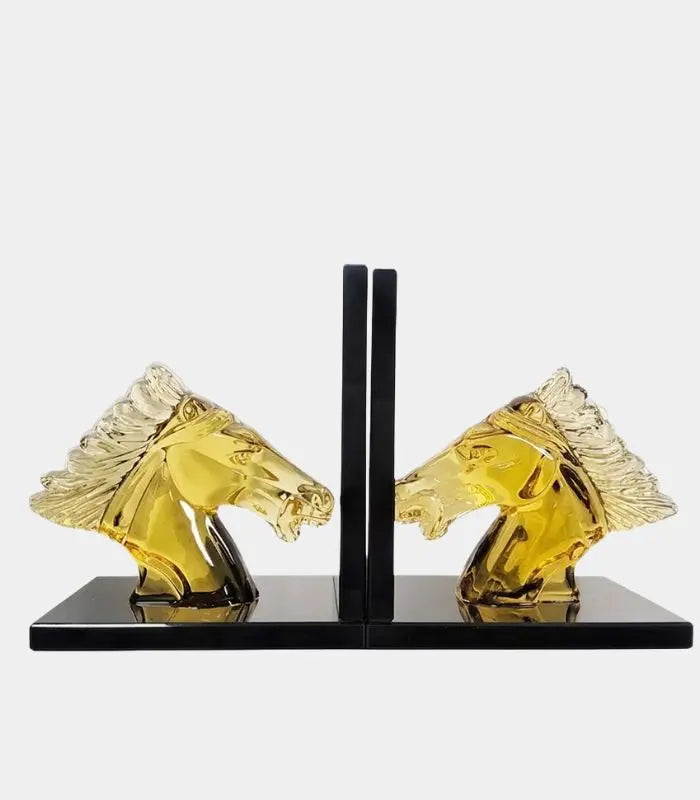 Equestrian Crystal Bookends – Amber Horse Head Design