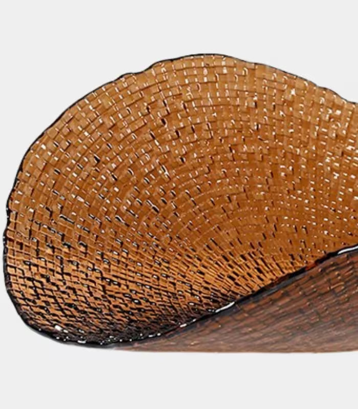 Riveira Glass Sculptural Decorative Bowl | Platter  Fruit Bowl Large Amber-Brown  42.5cm × 13.5cm