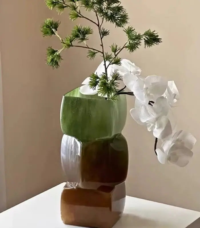 Handcrafted Stacked Glass Vase – Gradient Ombre Design 30 cm