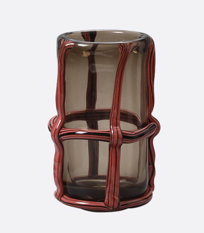 Artisan Hand Blown Glass Vases - Sculptural Elegance Red and Black