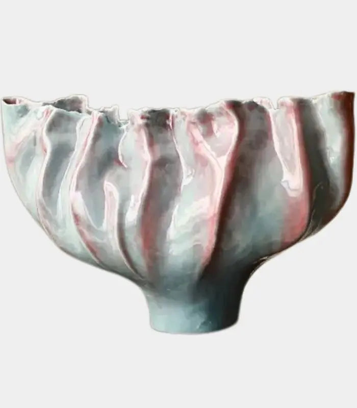 Celestine Aqua Porcelain Vase – Sculptural Wave Design with Coral Accents 36 cm (14.17 in)