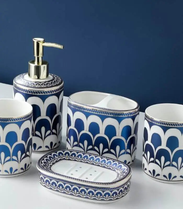 Toothpaste Holder Toothbrush Holder Storage Blue & White Ceramic