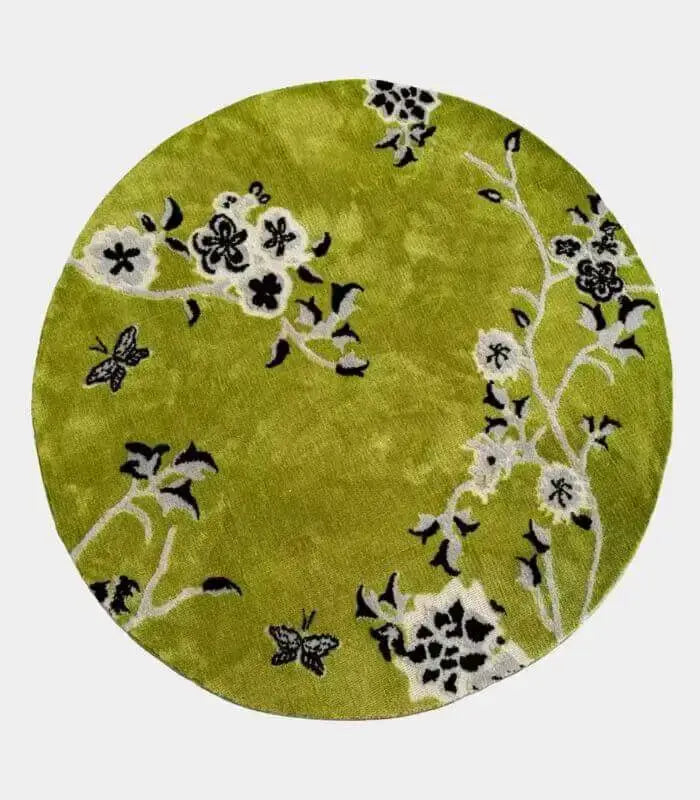 Springtime Bliss Round Rug Hand-Tufted Floral & Butterfly Round Area Rug - Pet-Friendly