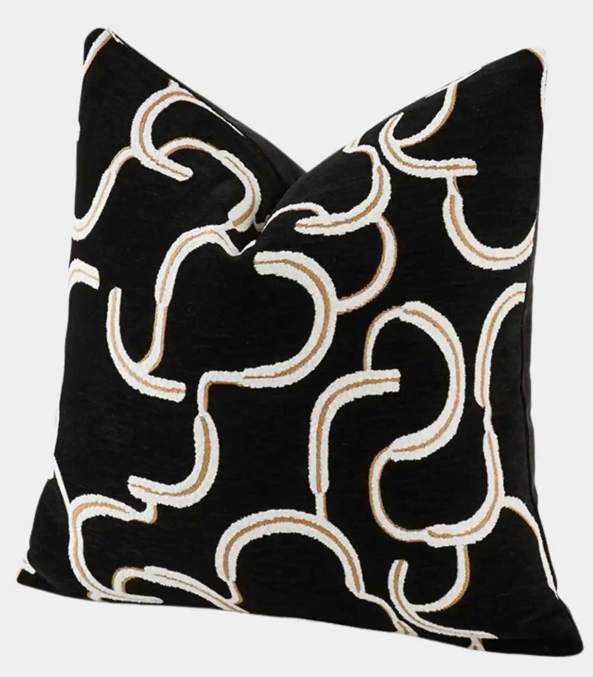 Odessa Black Jacquard Cushion Cover – Ivory & Gold Abstract Swirl, 2 Sizes
