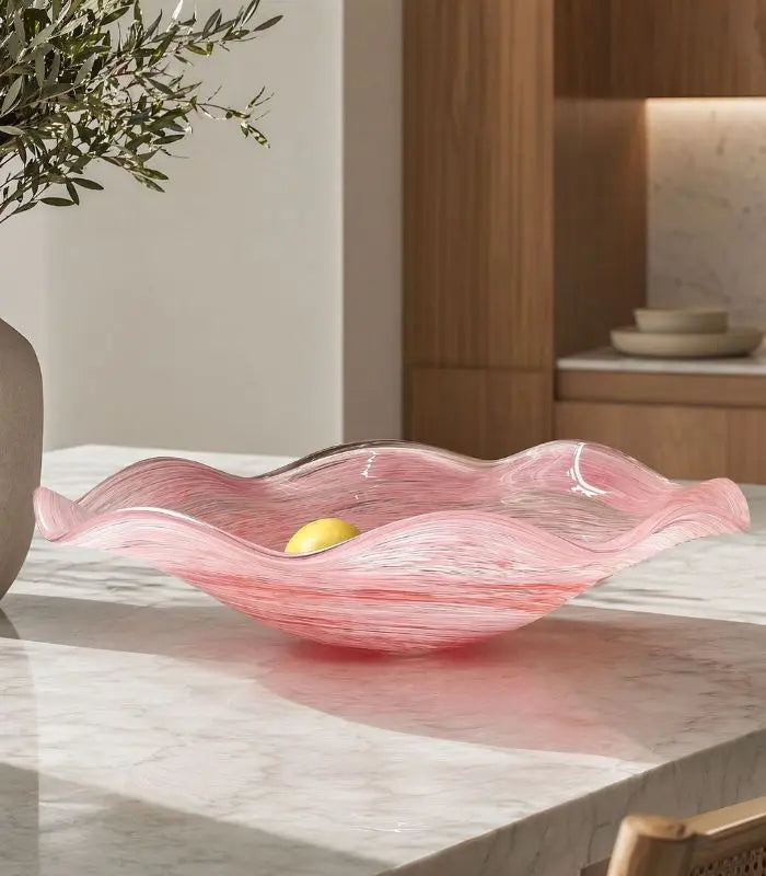 Rosalind Handcrafted Glass Bowl Pink Large 41 cm