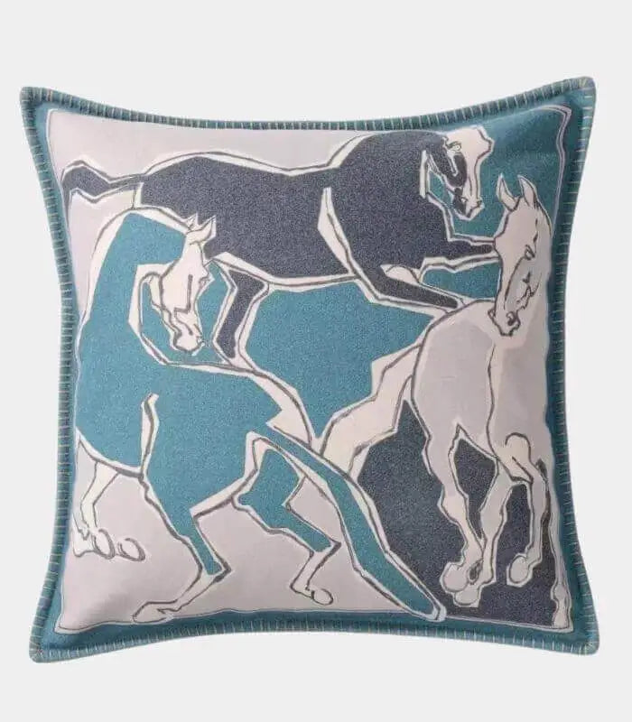 Galloping Horses Cushion Cover Equestrian Elegance Wool Blend Throw Pillow Cover 45x45 cm