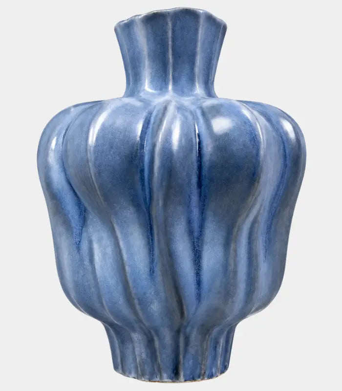 Pauline Ceramic Vase – Sculptural Fluted Design 30 cm Blue