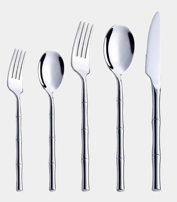 30 Pcs Stainless Steel Cutlery Set for 6 Bamboo Handle Style