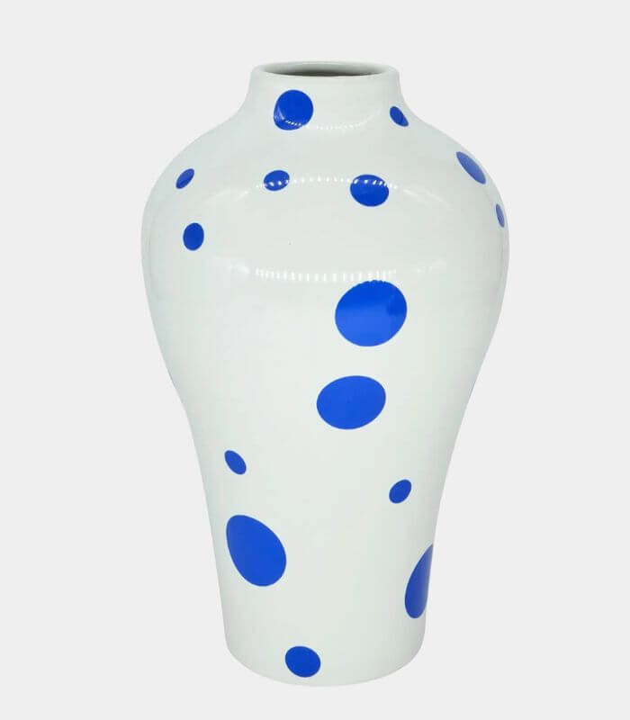 Bold Blue Polka Dot Ceramic Vase | Statement Home Decor Piece