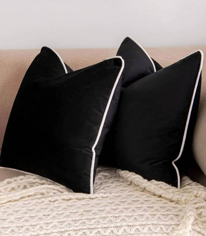 Camillo Cushion Cover Black and White Velvet with Pipping