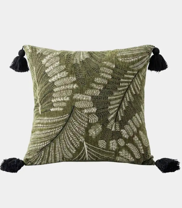 Fern Leaf Cushion Cover – Jacquard Texture Design Green