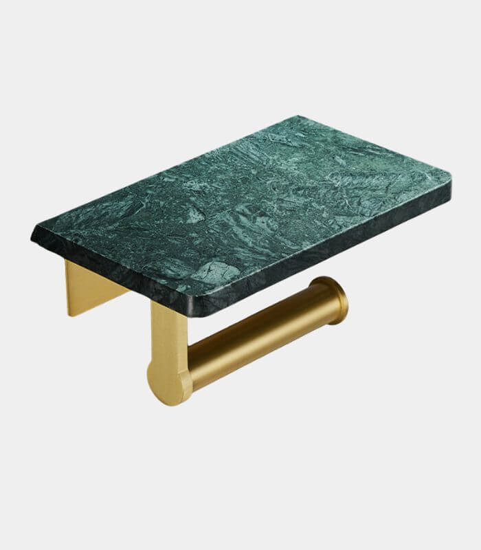 Toilet Roll Holder Wall-Mounted Natural Green Marble Brushed Gold