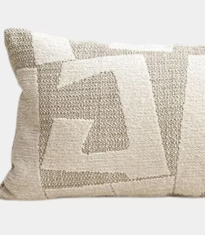 Abstract Geometric Jacquard Cushion Cover — Sand & Ivory Woven Textile
