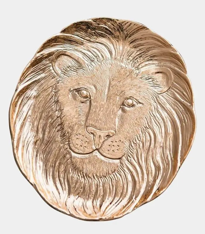 Majestic Lion Embossed Metal Jewelry Tray - Elegant Decorative Catchall Dish