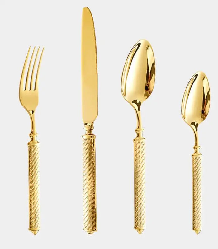 Belmont Regal Twisted Cable Premium Flatware Set - Luxury Stainless Steel Cutlery Collection (24-Piece or 16-Piece Set) Gold