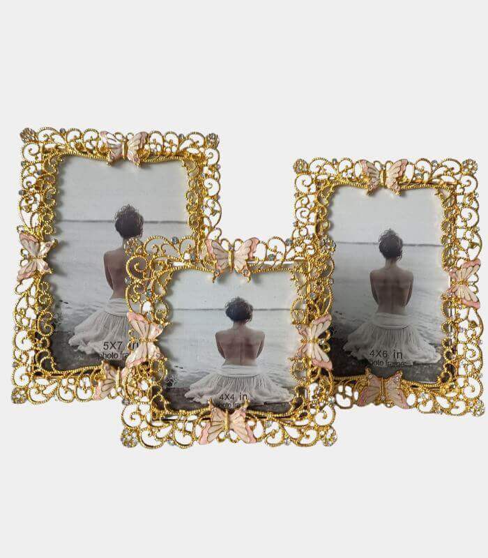 Vintage Butterfly Filigree Photo Frame - Gold and Pink (Individual Sizes Available)