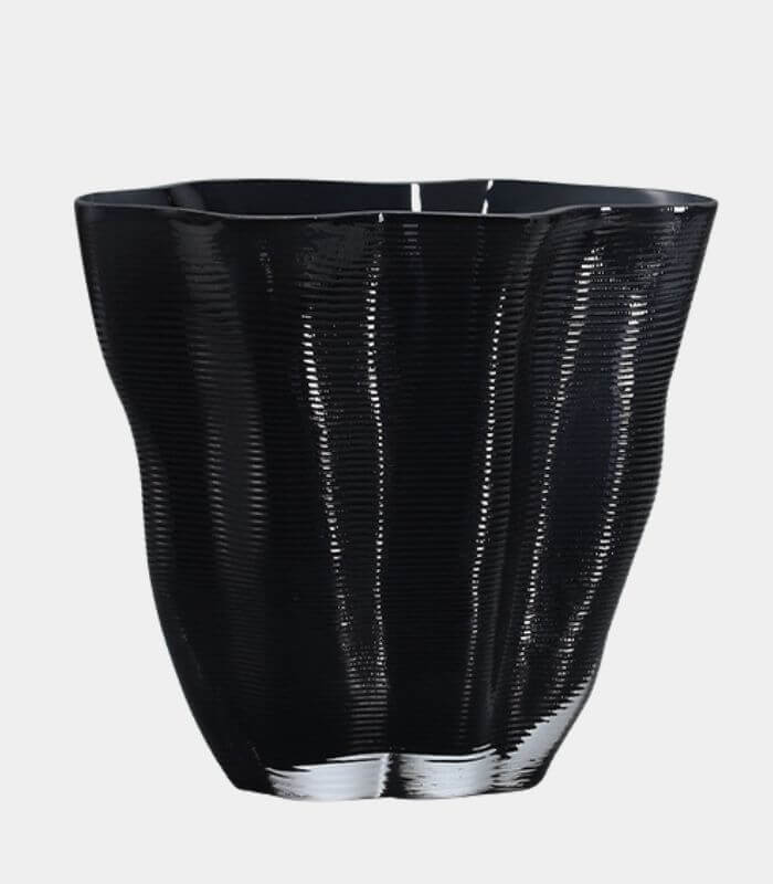 Modern Black Glass Vase & Bowl Collection | 3D Ripple Texture | Contemporary Home Decor