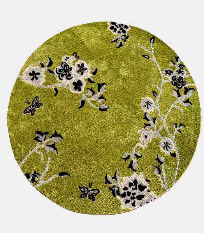 Springtime Bliss Round Rug Hand-Tufted Floral & Butterfly Round Area Rug - Pet-Friendly