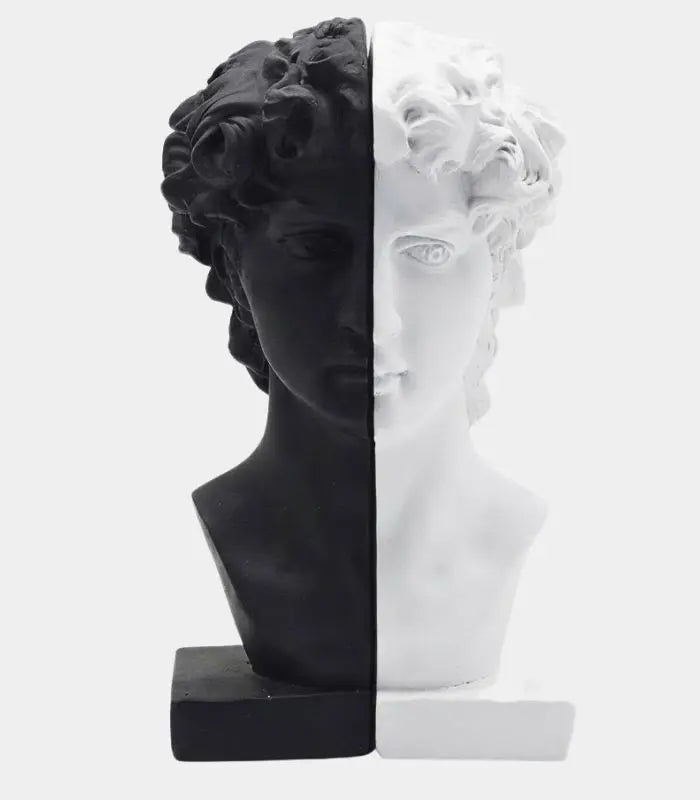 Set of 2 Dorian Black & White Resin Bust Bookends – Classical Michelangelo-Inspired Head 24.5 cm