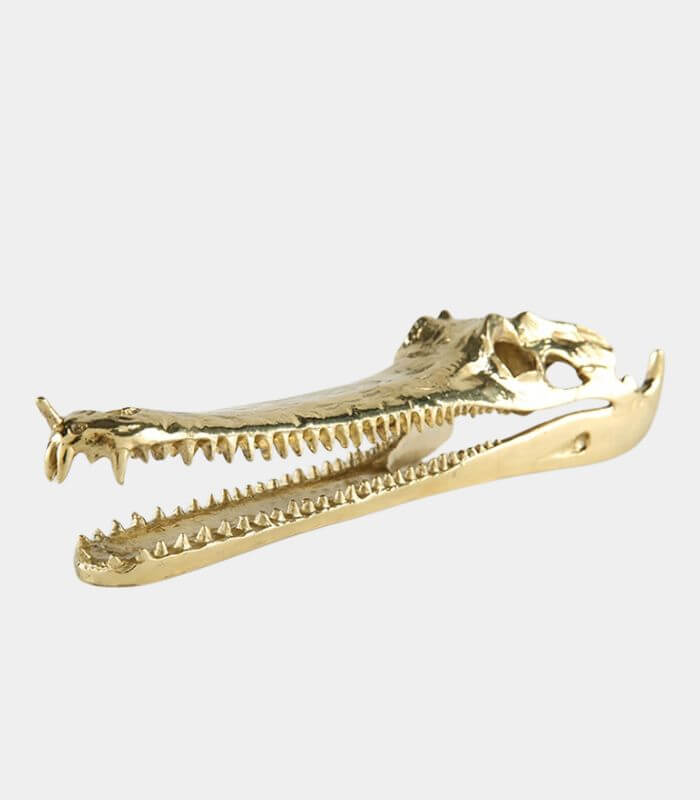 Metallic Gold Crocodile Skull Ornament Decorative Sculpture