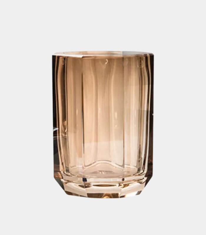 Crystal Glass Bathroom Tumbler - Modern Geometric Toothbrush Holder - Amber Bathroom Accessory