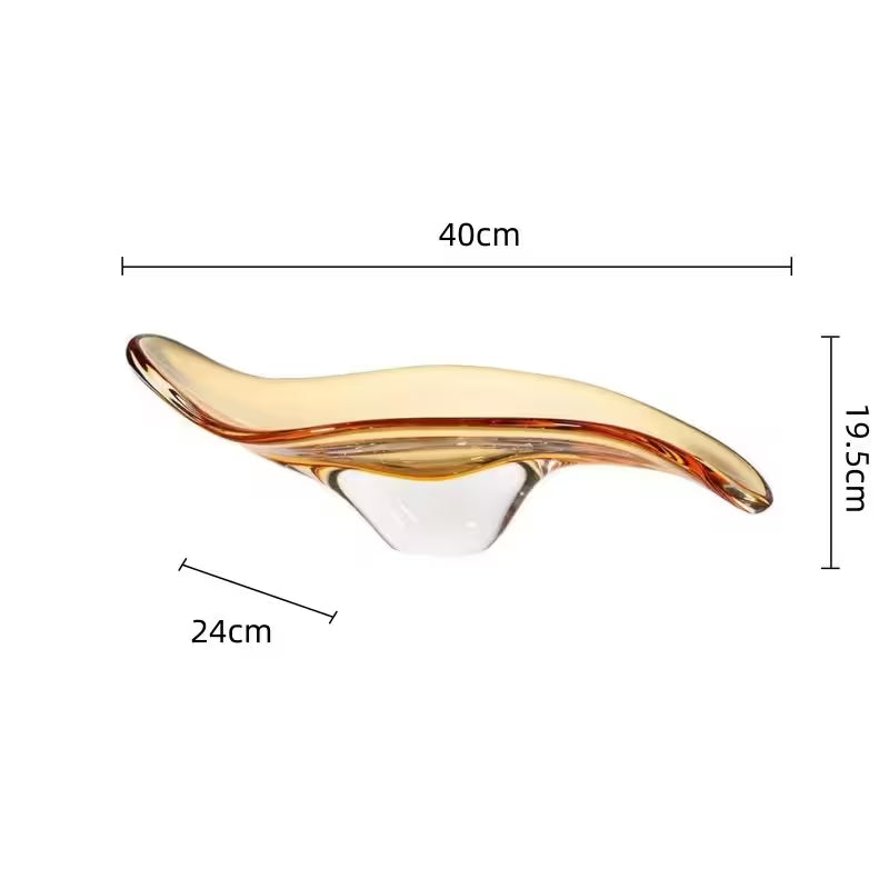 Solara Handblown Glass Fruit Bowl – Organic Wave Design Warm Amber Gold