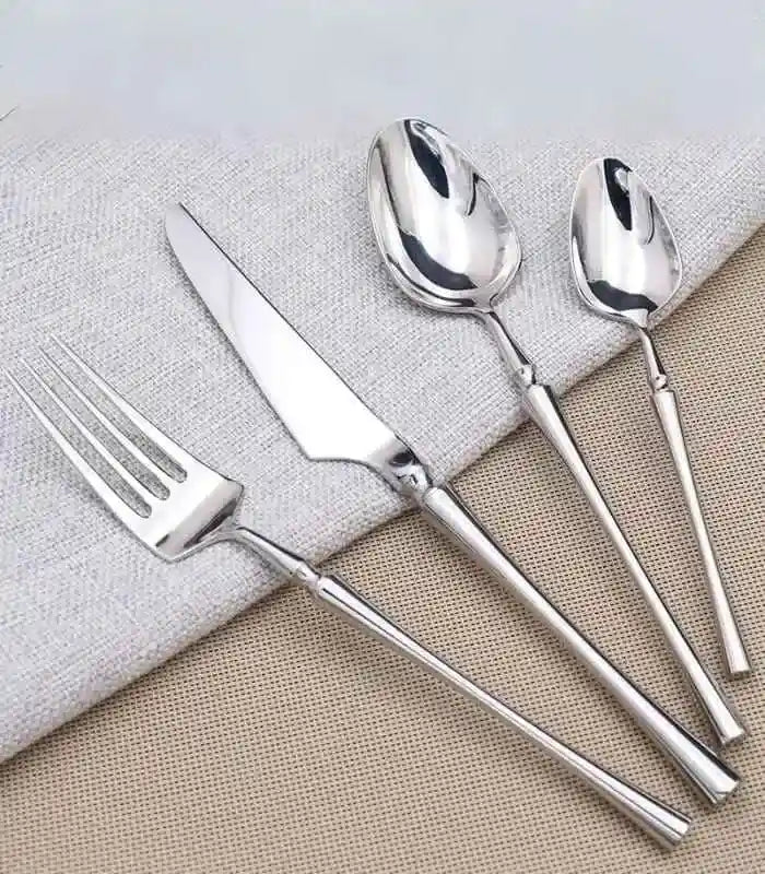 24 Pcs Cutlery Set Classic Stainless Steel Art Deco Silver