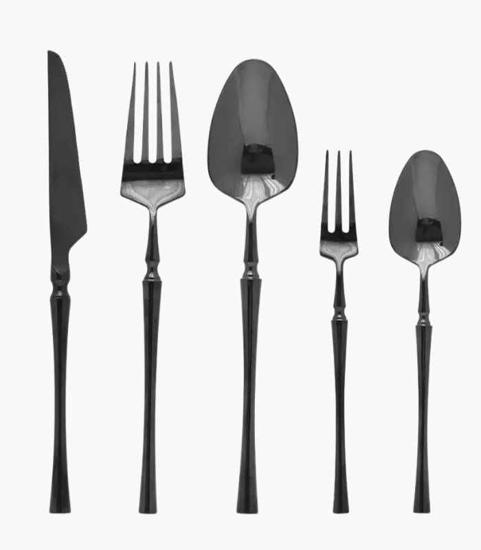 30 Pcs Cutlery Set Stainless Steel Mirror Polished Set for 6 Black