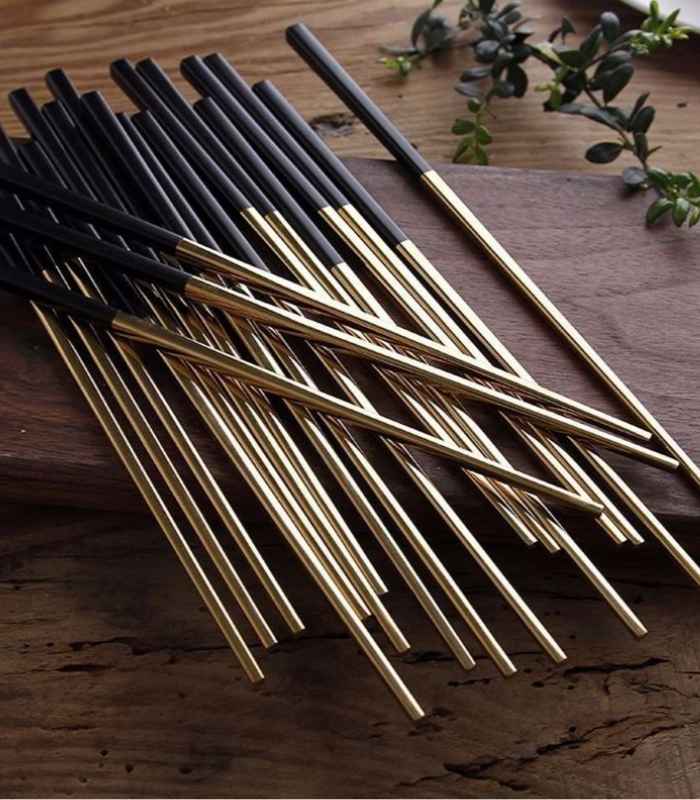 Set of 5 Pairs Chopsticks Stainless Steel Black and Gold 23.5cm